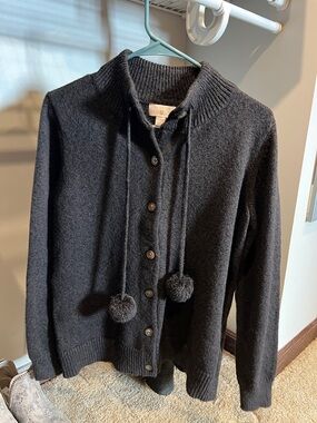 Belle by Kim Gravel Charcoal Black Pom-Pom Button Cardigan